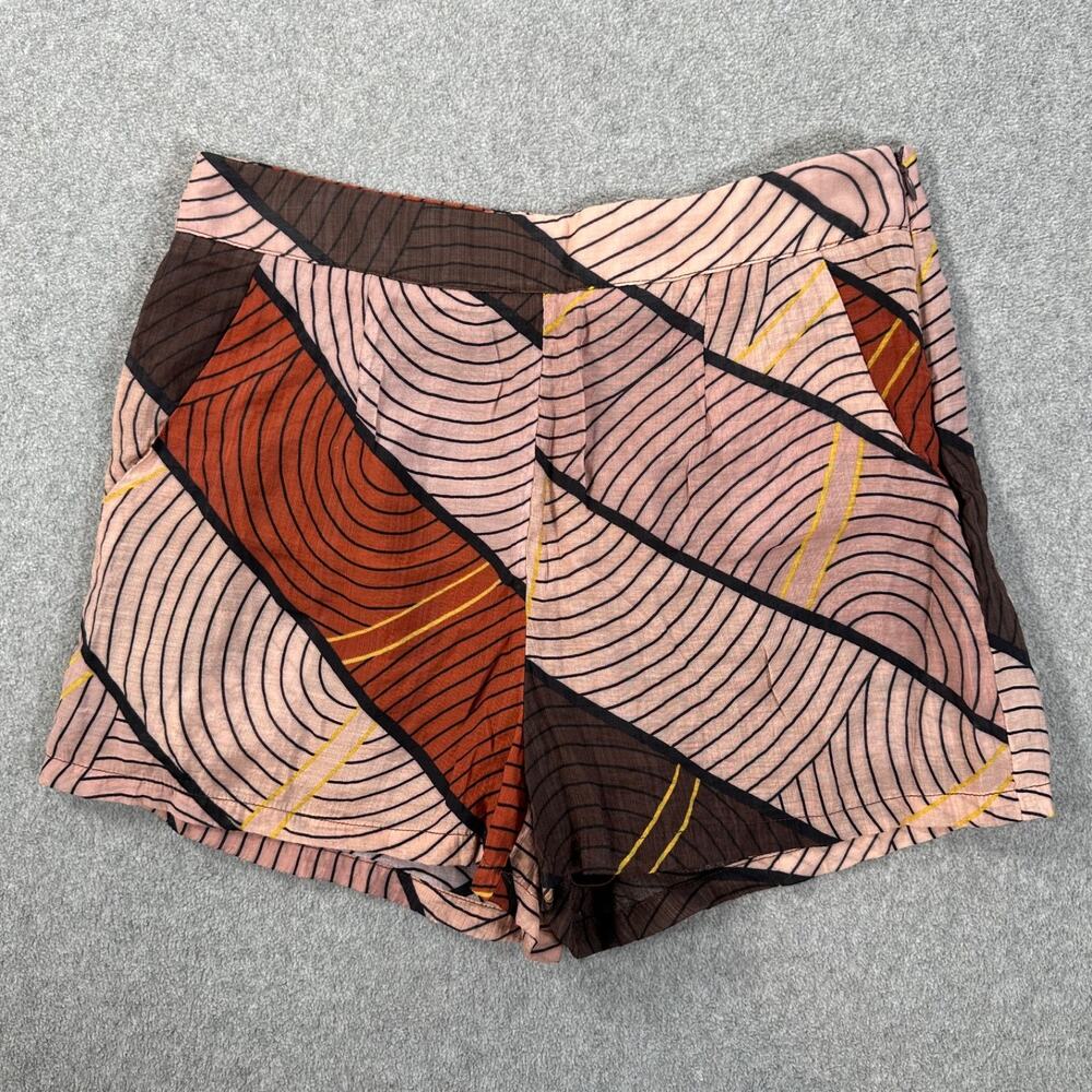 Pants Store High Rise Pattern Flat Front Shorts Womens Large Brown Rust Side Zip
